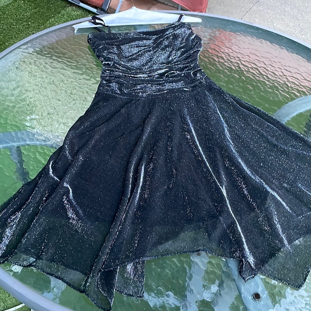 Black metallic asymmetric dress